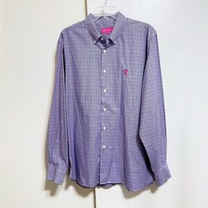 NEW Vicomte A. Italian Mens Blue Classic Button Mini Plaid Cotton Shirt XXL